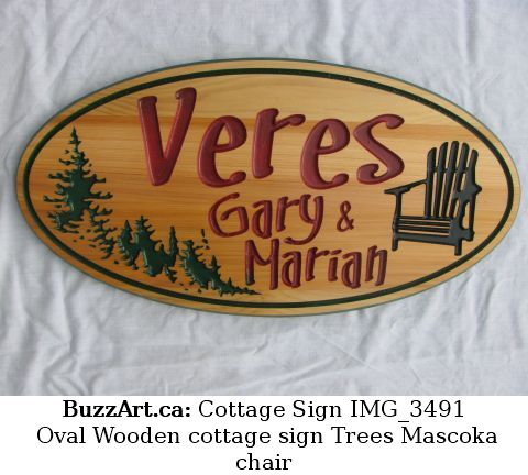 Oval Wooden cottage sign Trees Mascoka chair